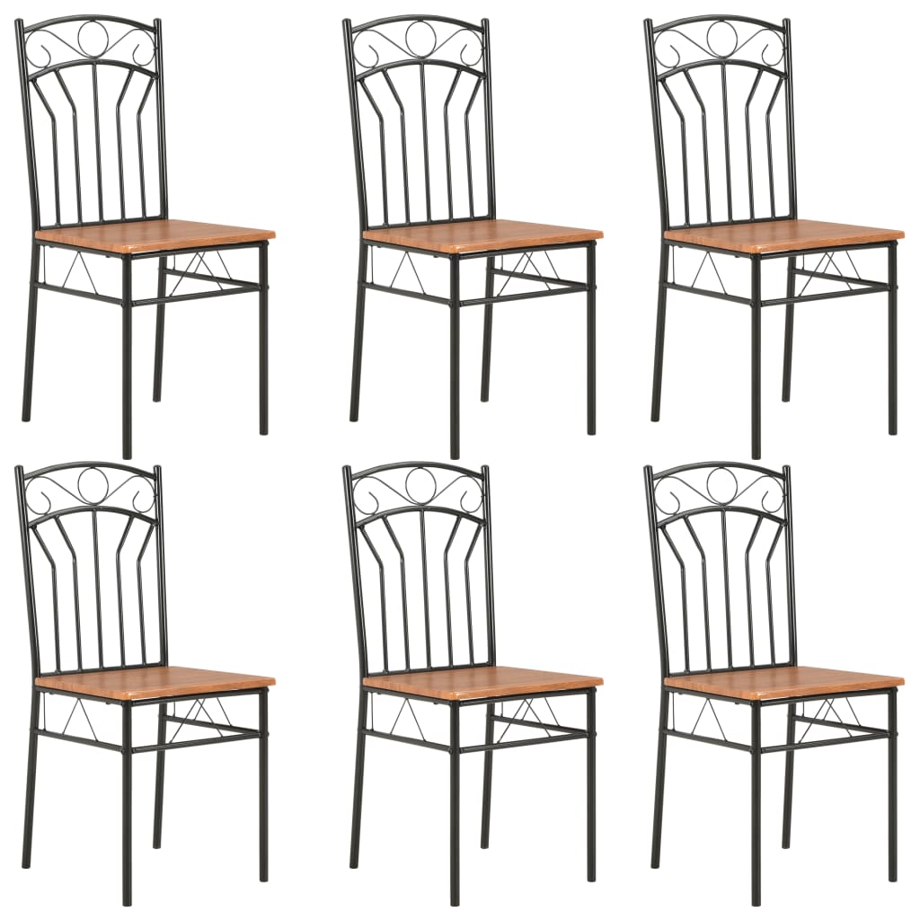 vidaXL Dining Chairs Wood Top Metal Frame Seating for Dining Room Brown MDF