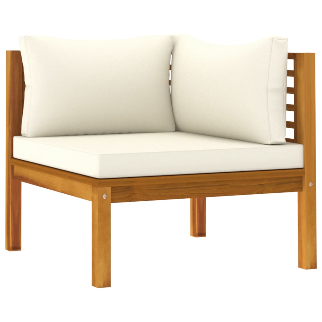 NNEVL 3 Piece Garden Lounge Set with Cream Cushion Solid Acacia Wood