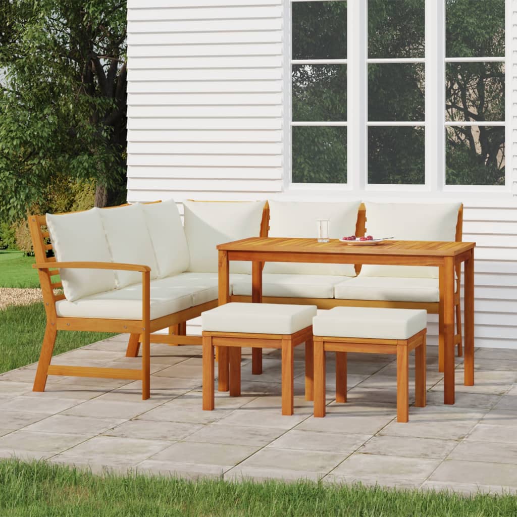 vidaXL 6 Piece Patio Dining Set with Cushions Solid Wood Acacia